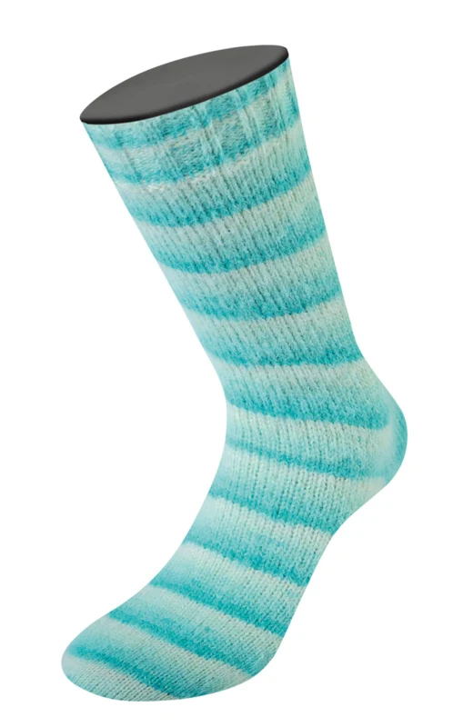 Lana Grossa Cosy Socks Soft Stripes 102 Jade/vert clair/vert blanc/blanc cassé