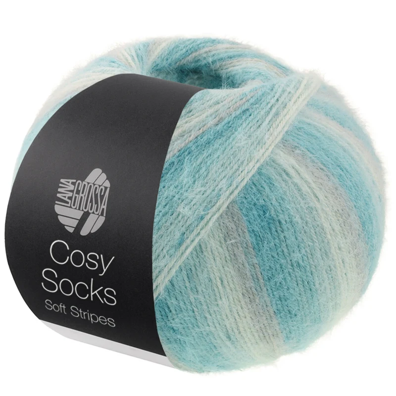 Lana Grossa Cosy Socks Soft Stripes 110 Lichtgrijs/mint/mintturquoise/turquoise/licht petrol