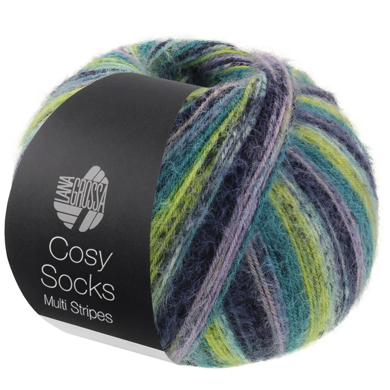 Lana Grossa Cosy Socks Multi Stripes 157 Lavendel/petrol/meigroen/turquoise/nachtblauw