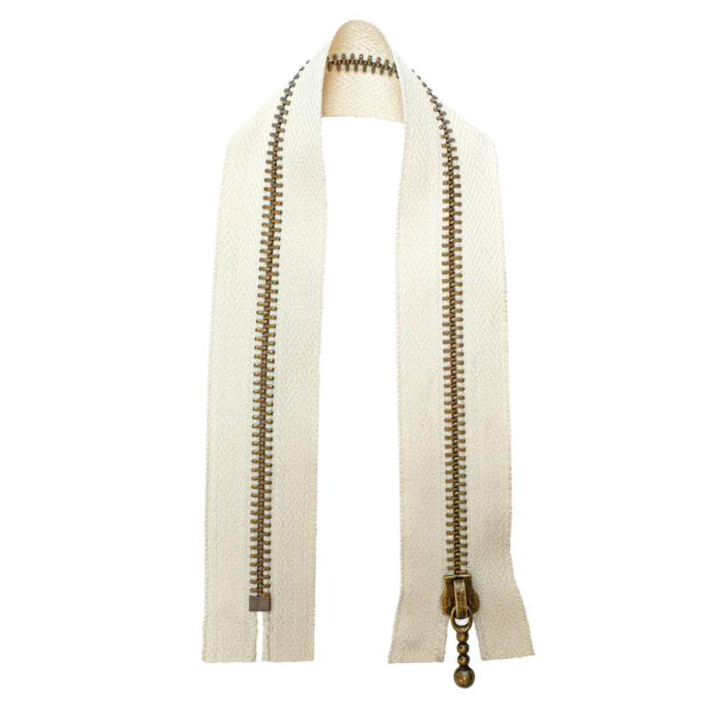 Go Handmade Metalen Rits Gebroken wit: Brons. Rond ritstrekker.