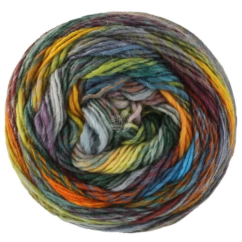 Lana Grossa Colorissimo 223 Bordeaux/Gris/Jaune/Orange/Olive/Vert foncé/Vert clair/Rouge vin/Bleu pétrole/Bleu jean