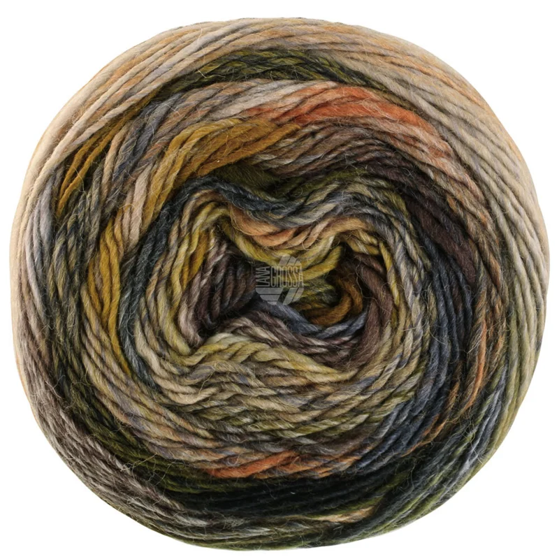 Lana Grossa Colorissimo 215 Brun orange/Gris argent/Gris clair/Beige clair/Gris bleu/Gris acier/Vert mousse/Vert forêt