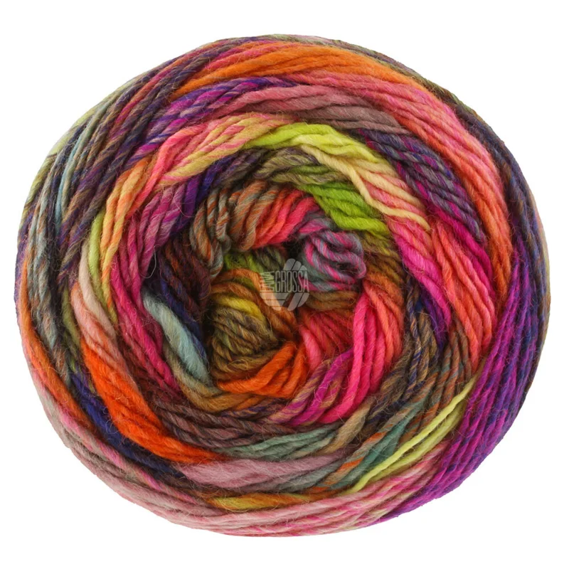Lana Grossa Colorissimo 219 Gris/Brun foncé/Violet/Violet rouge/Orange/Rouge/Jaune/Vert clair/Rose/Gris menthe/Corail