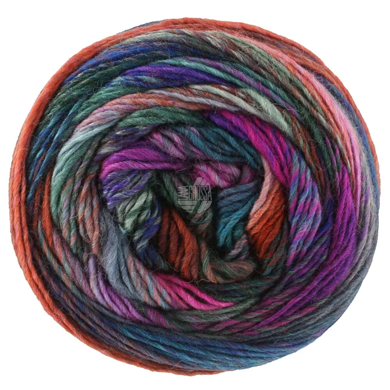 Lana Grossa Colorissimo 222 Bleu jean/Aubergine/Rose/Orange/Saumon/Gris/Violet gris foncé/Vert gris/Vert foncé