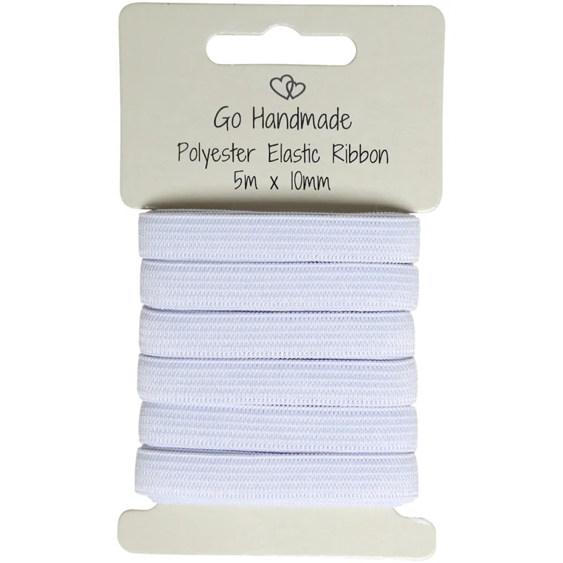 Go Handmade Elastiekband: 5 m x 10 mm, Wit