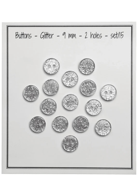 Go Handmade Glitterknopen 9 mm Zilver