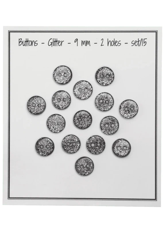 Go Handmade Glitterknopen 9 mm Zwart
