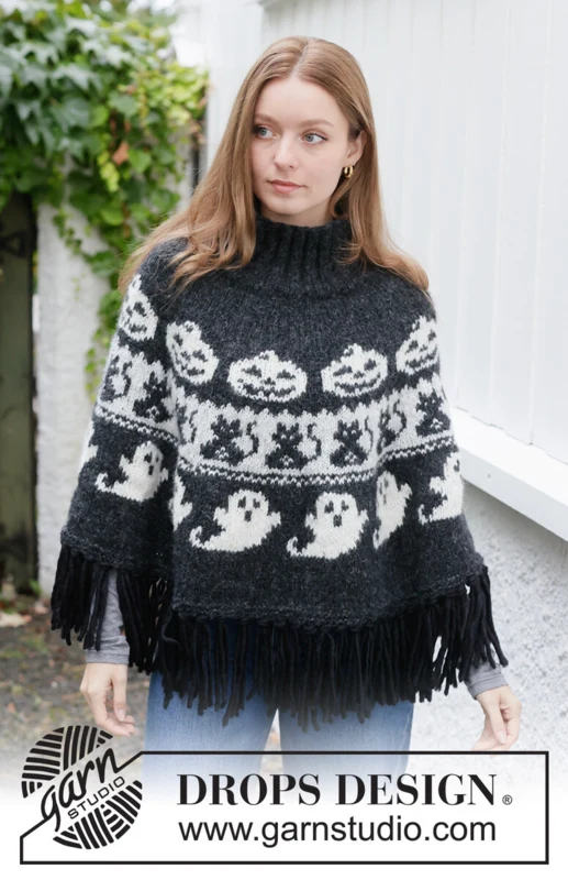 272-47 Spooky Season Poncho by DROPS Design — 4