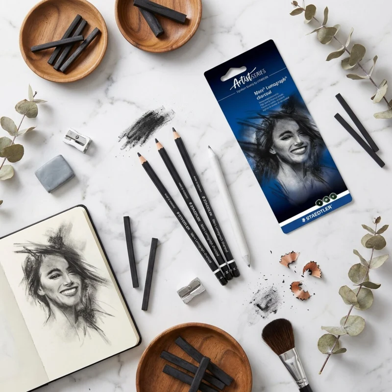 STAEDTLER mars lumograph fusain & souche de dessin, 3 + 1 pc – Hoofdafbeelding