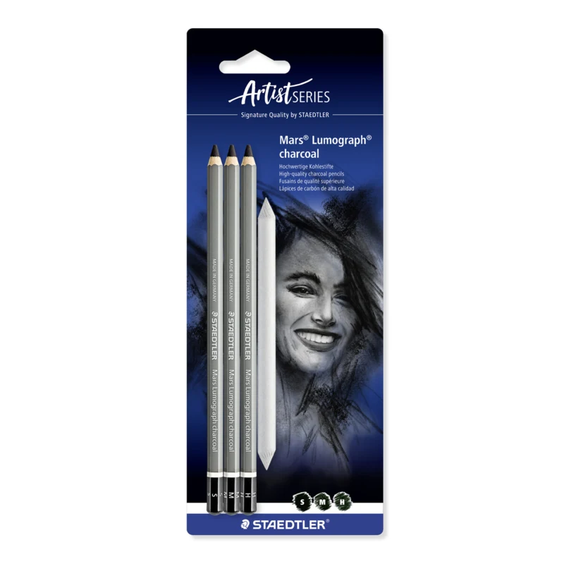 STAEDTLER mars lumograph fusain & souche de dessin, 3 + 1 pc – Hoofdafbeelding