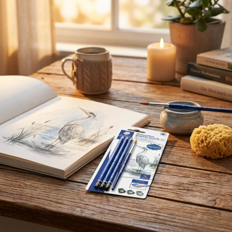 STAEDTLER mars lumograph crayons graphite aquarelle & pinceau, 3 + 1 pc – Hoofdafbeelding