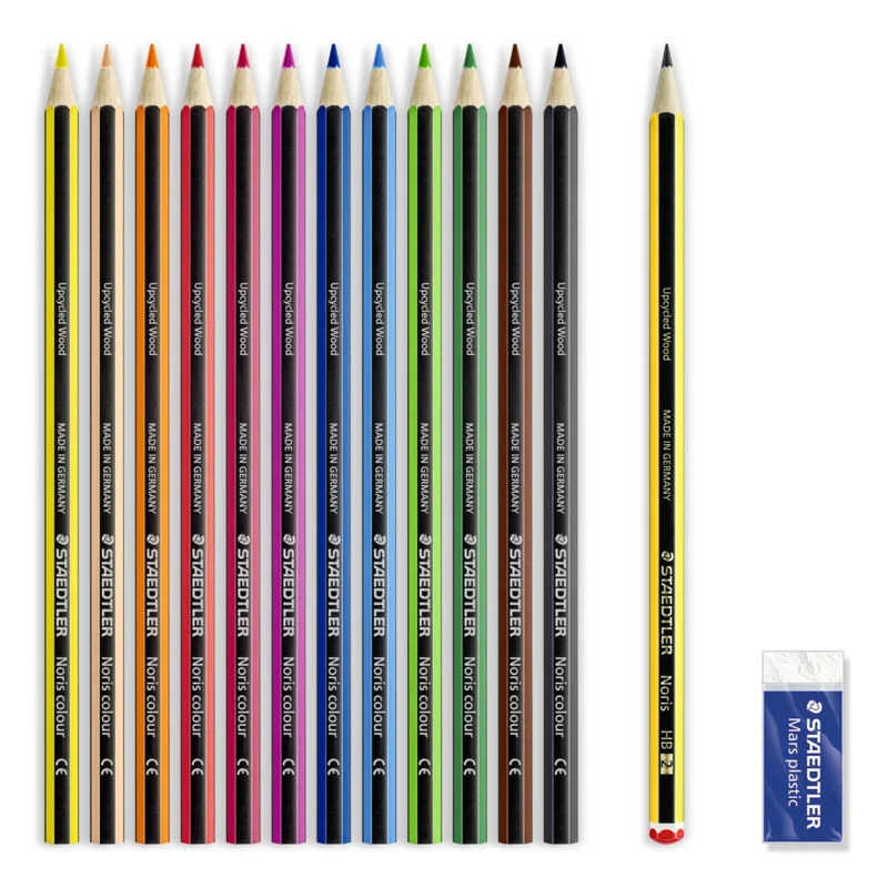 STAEDTLER Noris Club Crayons de couleur + Crayon & gomme, 12 + 2 pcs – Inhoud