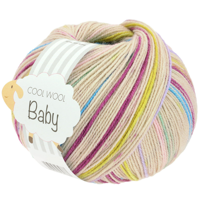 Lana Grossa Cool Wool Baby 312 Blanc cassé/Turquoise/Rose/Vert citron/Jaune/Fuchsia