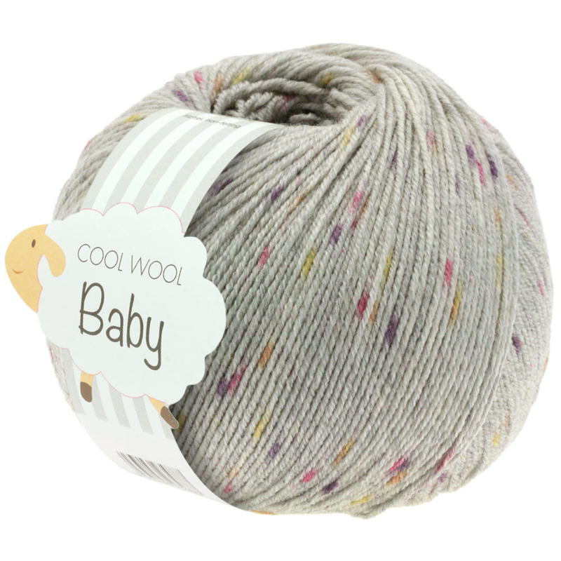 Lana Grossa Cool Wool Baby 357 Gris clair/Baie/Mûre/Jaune