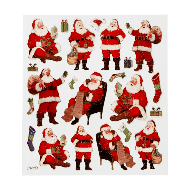 Autocollants, Noël, 15 x 16.5 cm, 1 feuille Pères Noël classiques