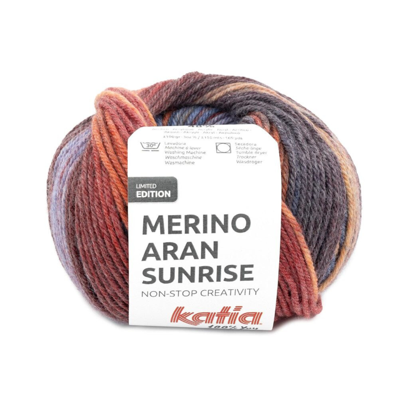 Katia Merino Aran Sunrise 302 Bleu-Orange-Rouge