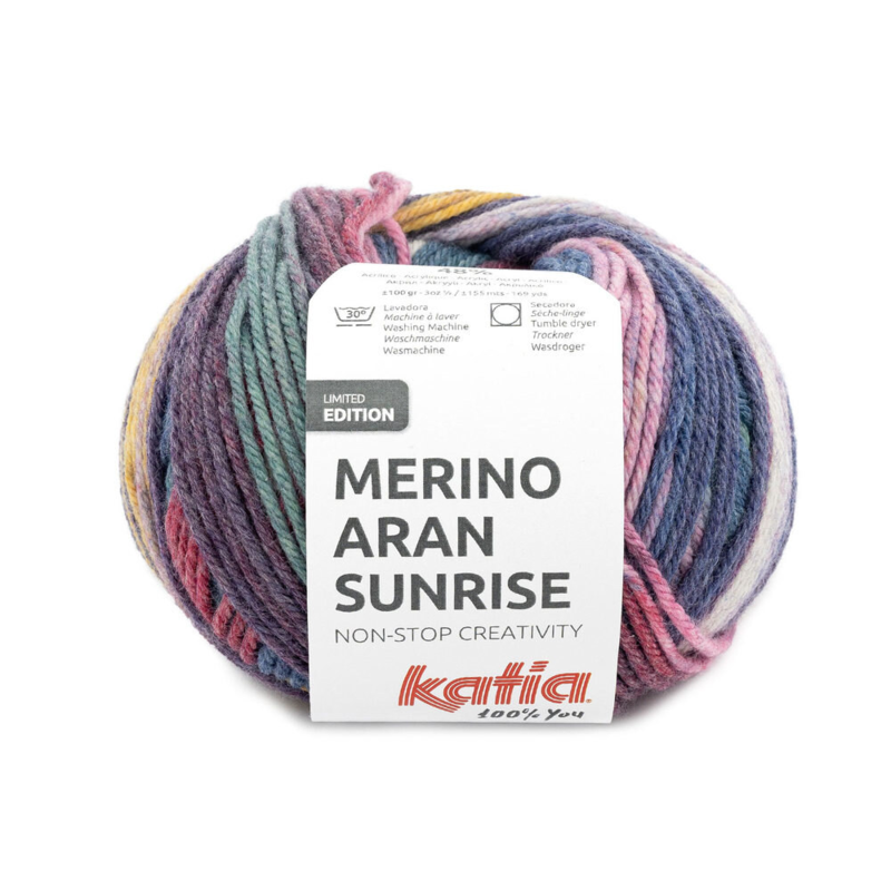 Katia Merino Aran Sunrise 306 Fuchsia-Bleu-Jaune Ocre