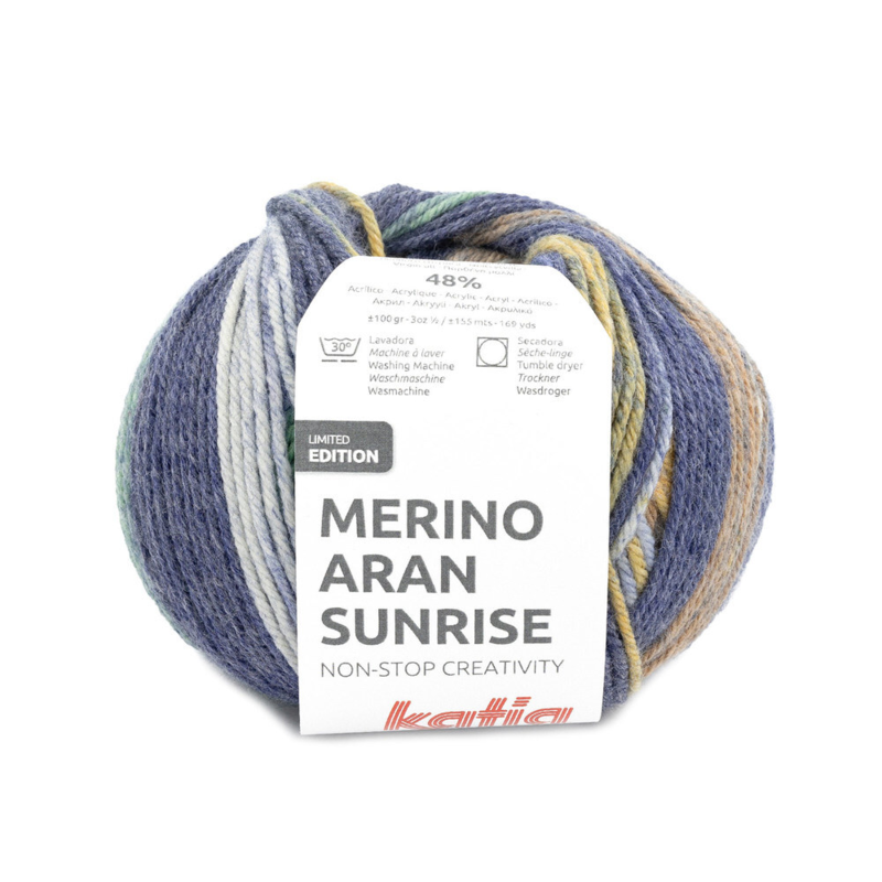 Katia Merino Aran Sunrise 307 Bleu-Vert-Jaune Ocre