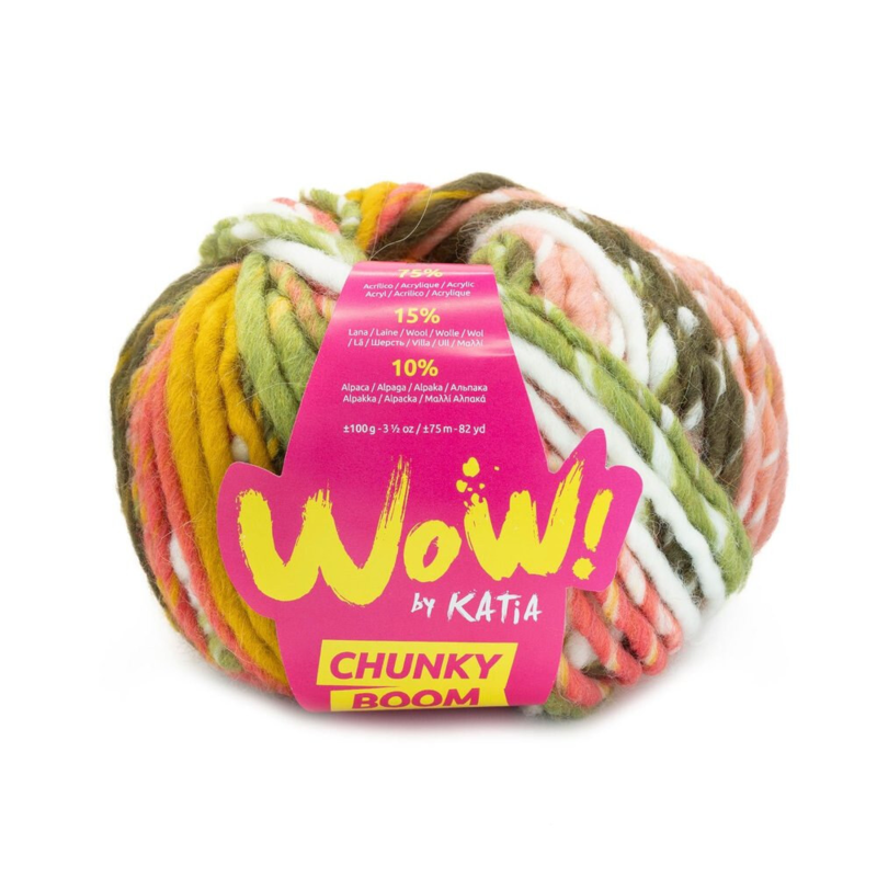 Katia Wow Chunky Boom 304 Vert-Jaune ocre-Rose