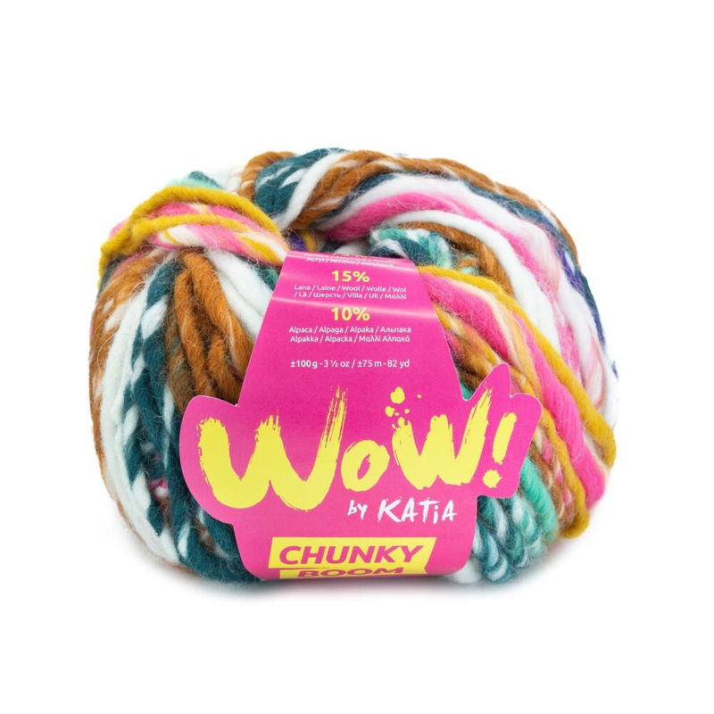 Katia Wow Chunky Boom 302 Rose-Perle mûre-Citron jaune