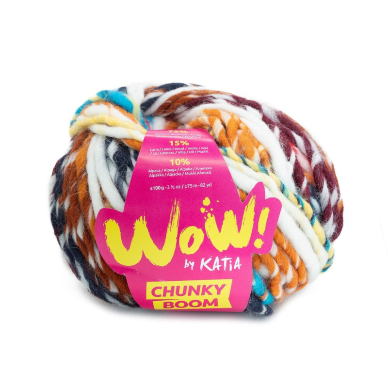 Katia Wow Chunky Boom 301 Caramel-Marron-Bleu-Rouge