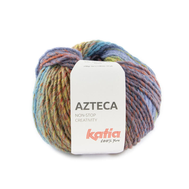 Katia Azteca 82 Rouge rubis-vert feuille-bleu violet