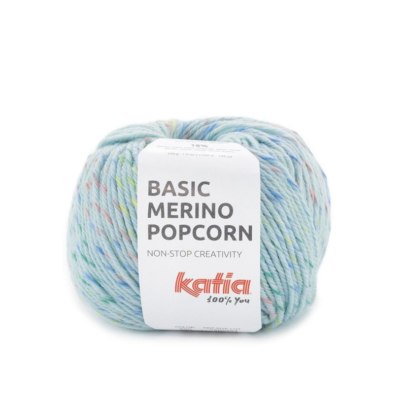 Katia Basic Merino Popcorn 205 Bleu ciel clair-multicolore