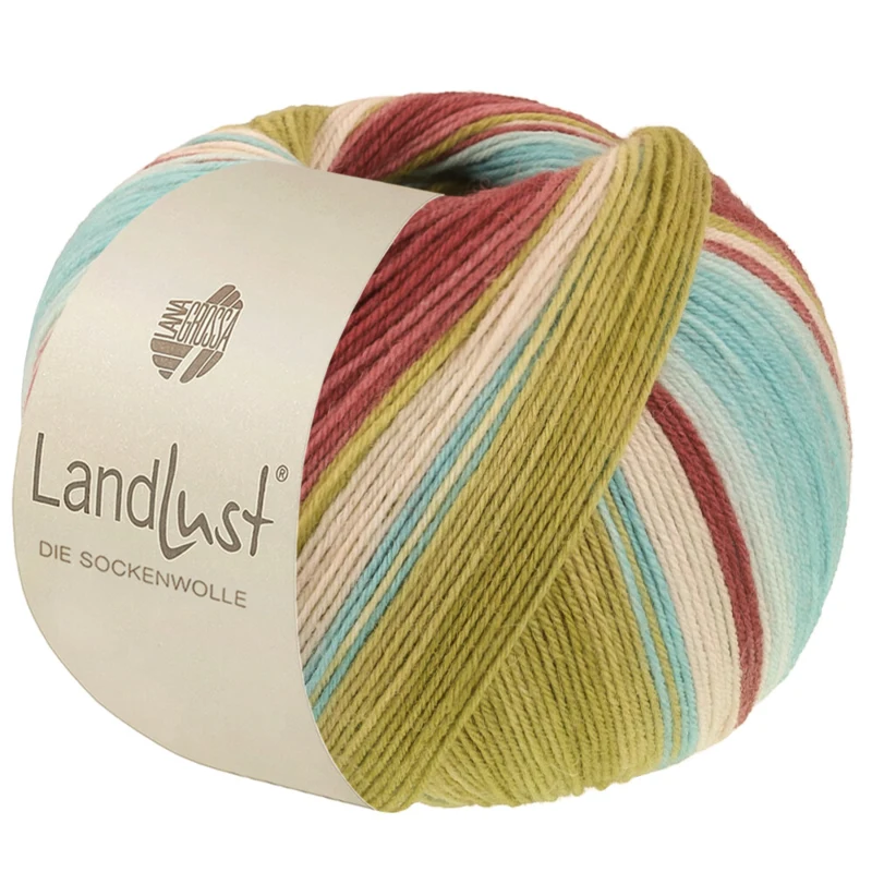 Lana Grossa Landlust Die Sockenwolle 136 Bourgogne/Rouge gris/Menthe/Turquoise/Pistache/Naturel rayé