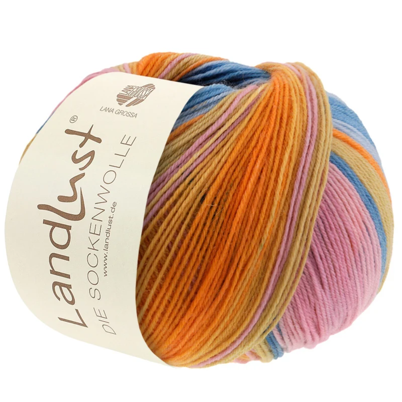 Lana Grossa Landlust Die Sockenwolle 129 Roze/Oudroze/Heide/Groengeel/Geel/Oranje/Mint/Zeegroen