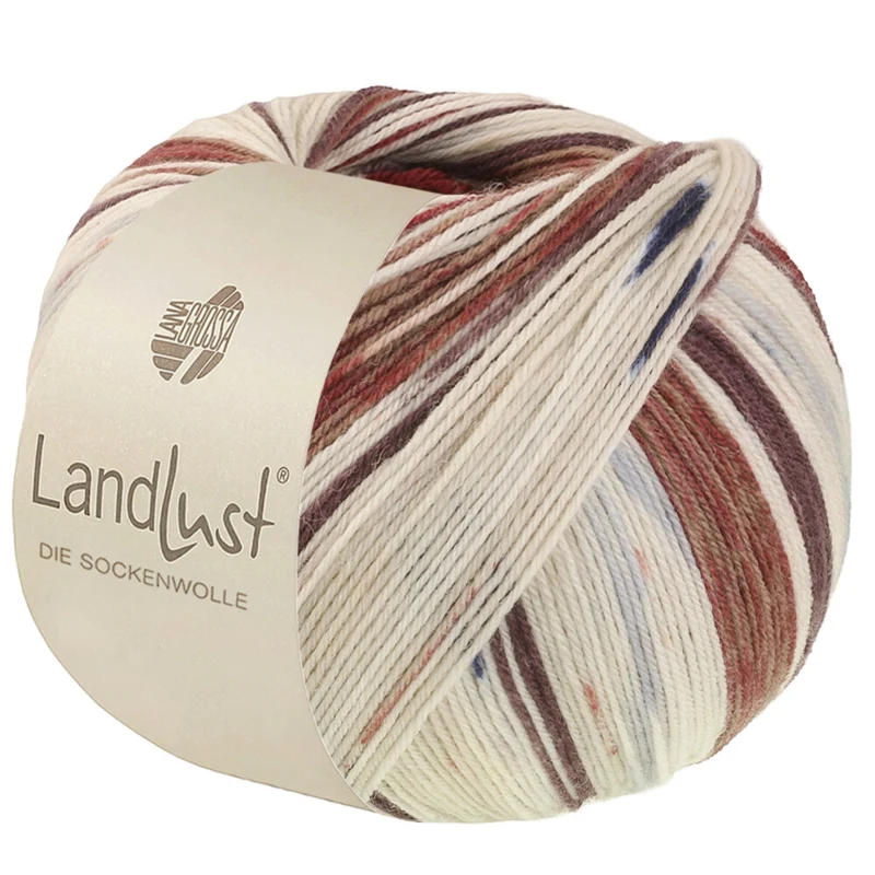 Lana Grossa Landlust Die Sockenwolle 726 Zwartbruin/Grijsbruin/Ecru/Lichtbeige/Nachtblauw/Donkerrood/Lichtgrijs