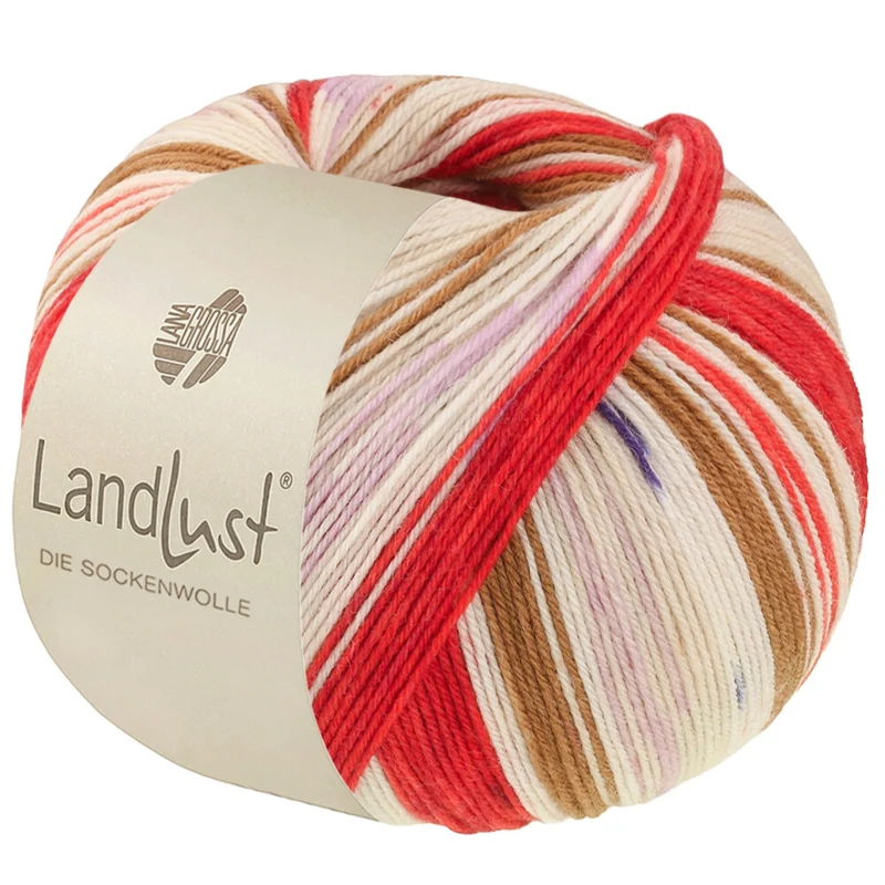 Lana Grossa Landlust Die Sockenwolle 725 Oriëntrood/Aardbeirood/Ecru/Bruin/Roze/Paars/Lichtbeige/Donkerblauw