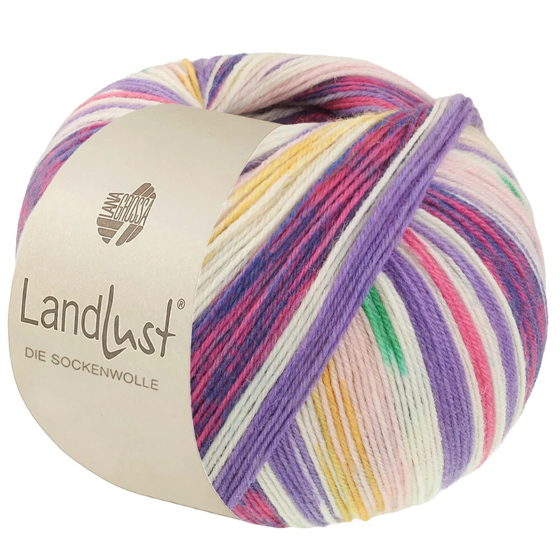 Lana Grossa Landlust Die Sockenwolle 721 Roze/Ecru/Groen/Blauwviolet/Saffraangeel/Pink/Fuchsia