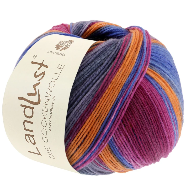 Lana Grossa Landlust Die Sockenwolle 128 Fuchsia/Wijnrood/Petrol/Oranje/Grijs/Grijsgroen/Grijsblauw