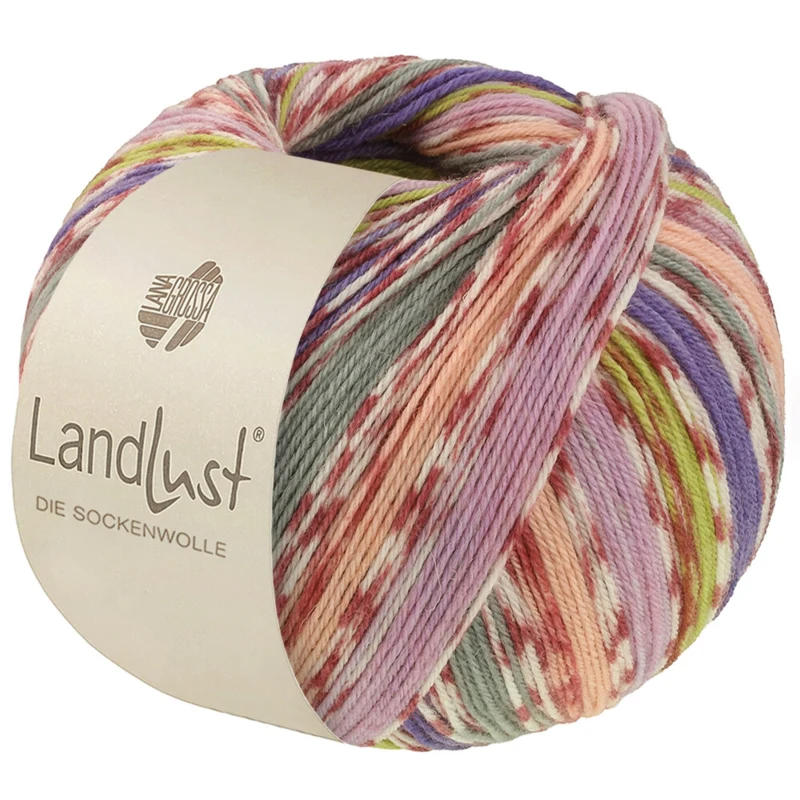 Lana Grossa Landlust Die Sockenwolle 826 Perzik/Paars/Lentegroen/Violet/Grijs/Crème/Terracotta