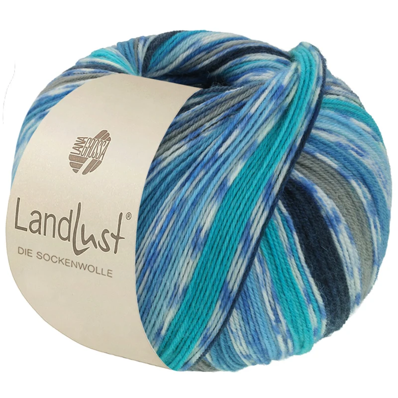 Lana Grossa Landlust Die Sockenwolle 823 Donkergrijs/Zwart/Zeegroen/Turkoois/Koningsblauw/Petrolblauw/Gebroken wit/Blauw