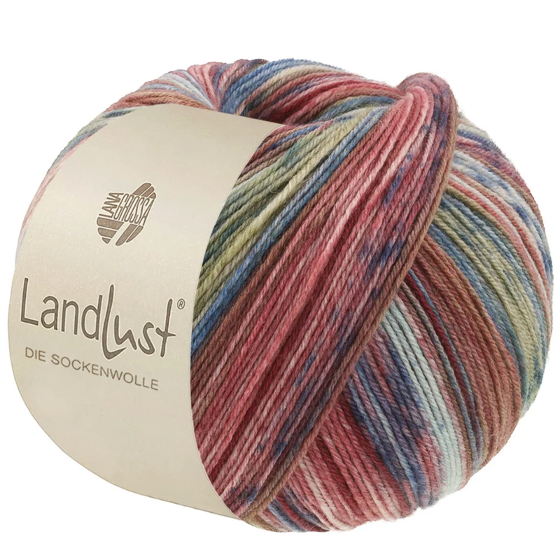 Lana Grossa Landlust Die Sockenwolle 617 Brun/Jean/Bruyère/Naturel/Bleu clair/Vert réséda/Menthe rayé