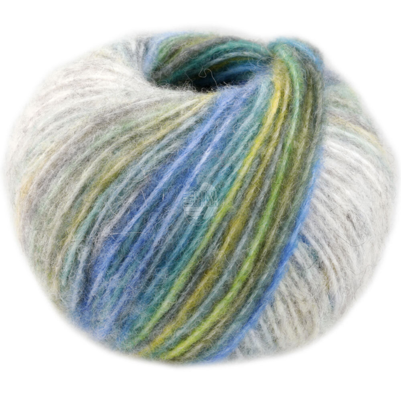 Lana Grossa Picasso 02 Gris argenté/Blanc/Vanille/Bleu clair/Gris clair/Vert clair/Vert foncé/Olive/Citron vert