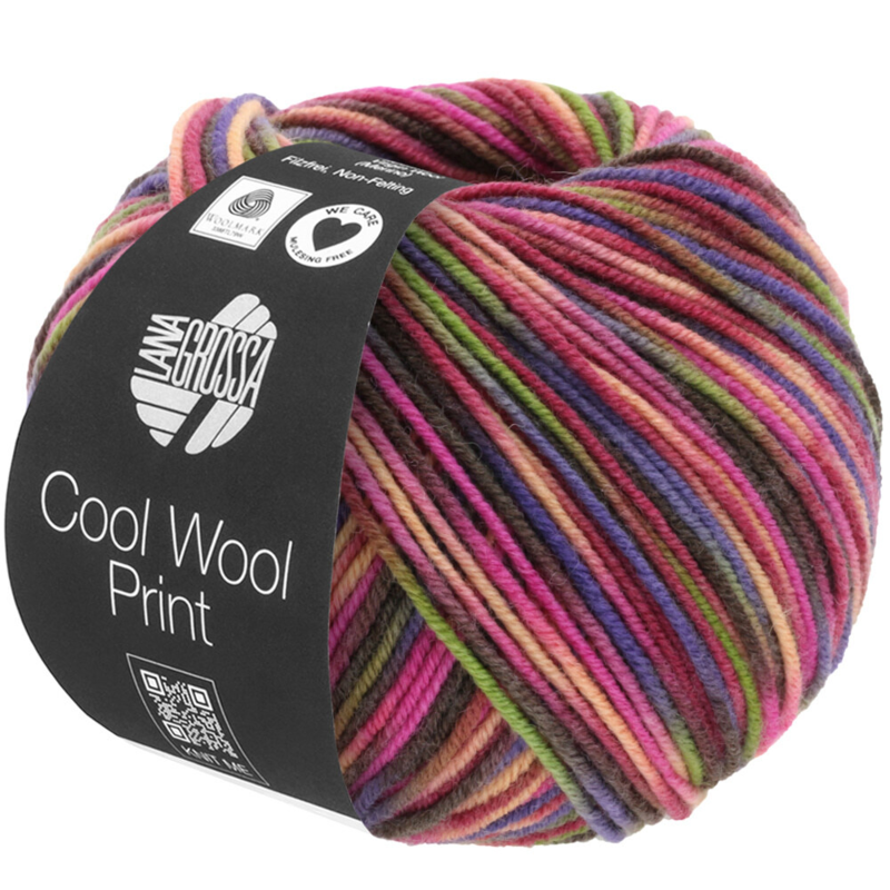 Lana Grossa Cool Wool Print 749 Rouge vin/Rose/Jaune-vert/Bleu-violet/Saumon/Moka