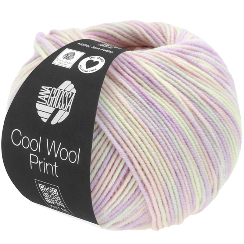 Lana Grossa Cool Wool Print 747 Rose pâle/Lilas/Écru/Gris clair