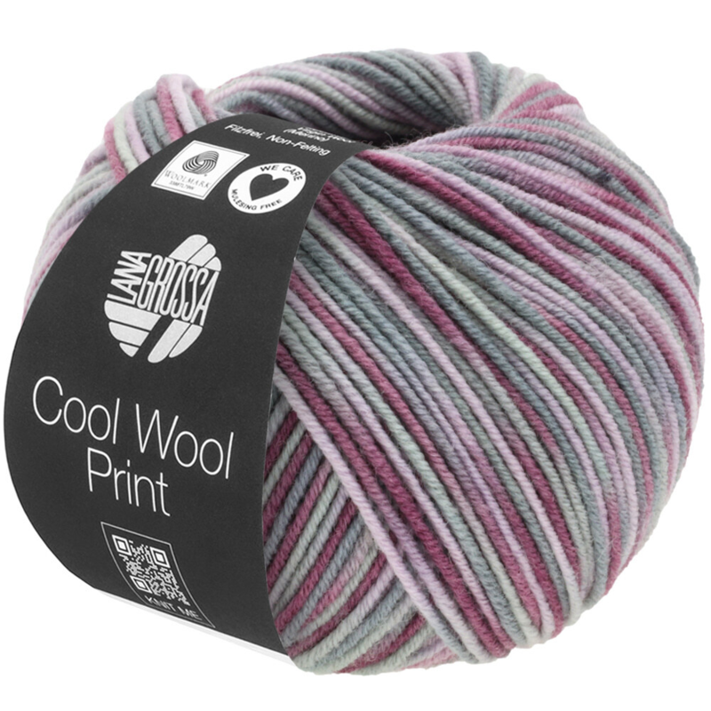 Lana Grossa Cool Wool Print 815 Violet antique/Rose ancien/Gris clair/Gris moyen