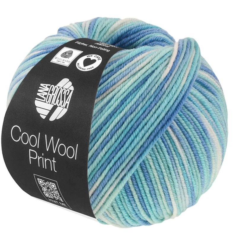 Lana Grossa Cool Wool Print 844 Turkoois/Lichtblauw/Azuurblauw/Gebroken wit