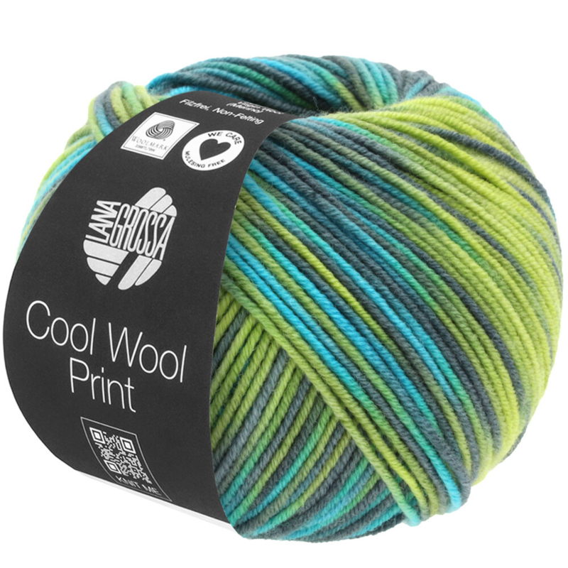 Lana Grossa Cool Wool Print 784 Jaune-vert/Turquoise/Gris-vert/Pétrole