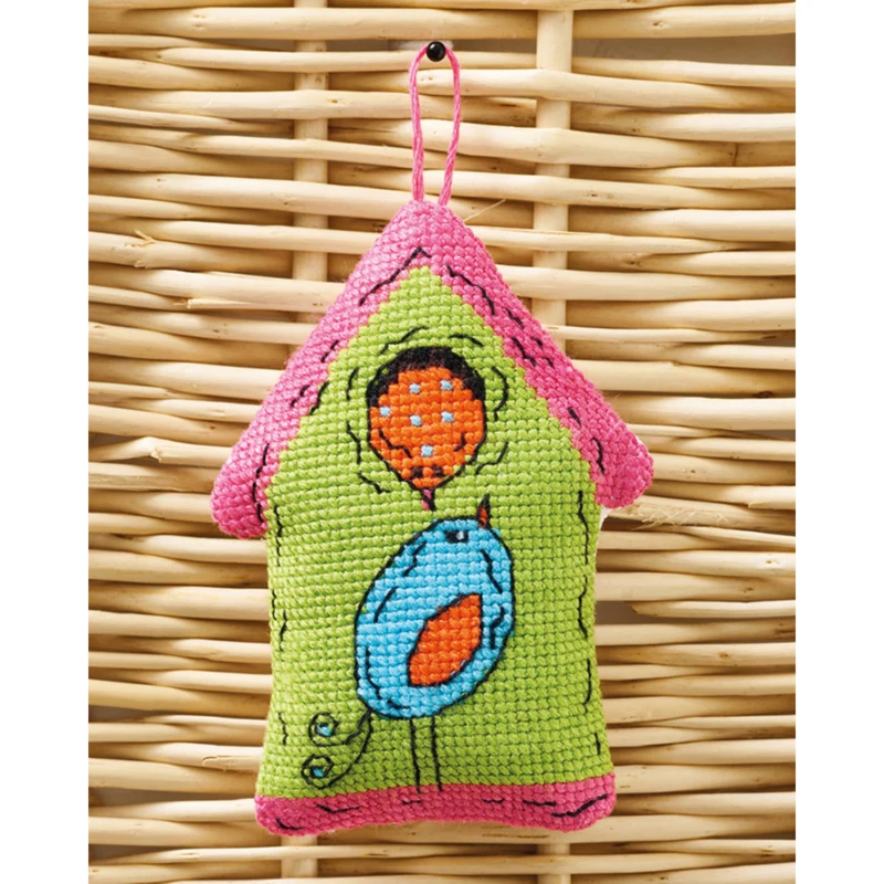 Vogelhuis groen 2 vogels 7 x 9 cm