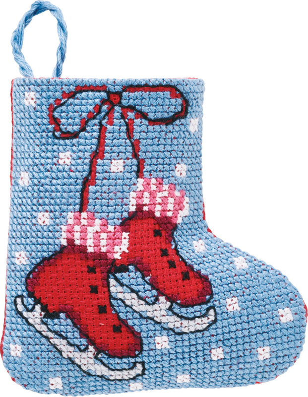 Kit de broderie Chaussette de Noël Patins 7 x 8 cm
