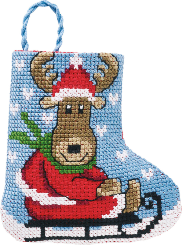 Kit de broderie Élan luge bas de Noël 7 x 8 cm