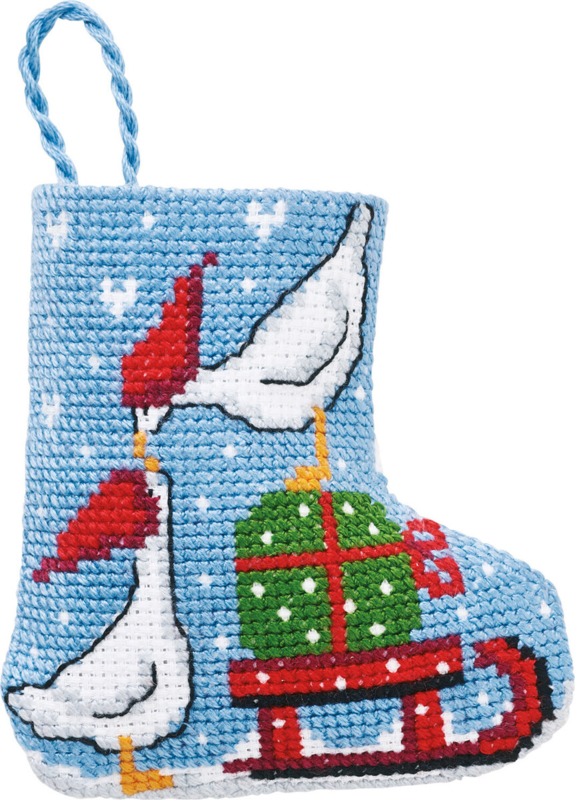 Kit de broderie Oiseau Chaussette de Noël 7 x 8 cm
