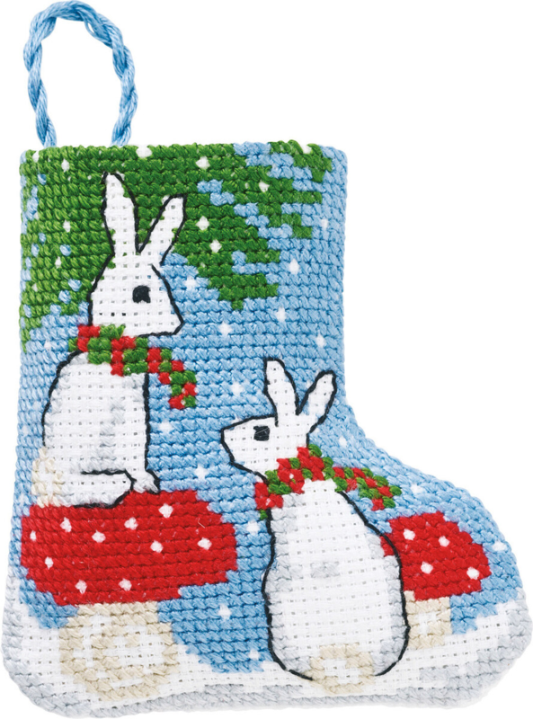 Kit de broderie Chaussette de Noël lapins 7 x 8 cm