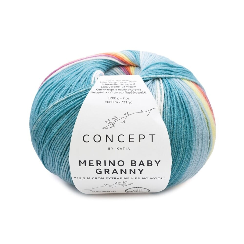 Katia Concept Merino Baby Granny 503 Vert pastel-bleu pastel-jaune pastel