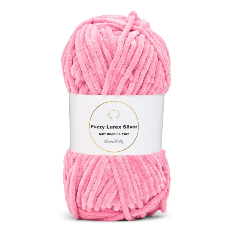 LindeHobby Fuzzy Chenille Silver Lurex 14 Rose foncé