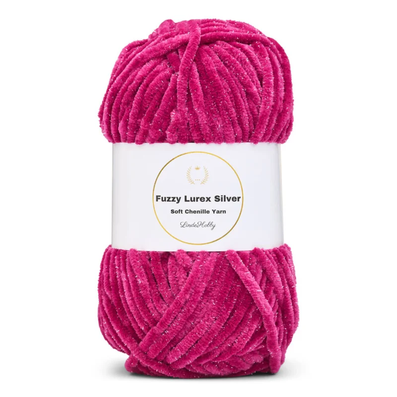 LindeHobby Fuzzy Chenille Silver Lurex 45 Fuchsia foncé
